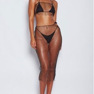 Meshki Swim White Diamanté Midi Skirt CoverUp XS/S